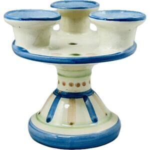 M. A. Hadley Pottery Triple Candlestick Holder Chipped